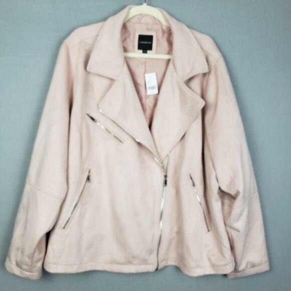 Lane Bryant Size 26/28 Asymmetrical Moto Jacket Pink Faux Suede Office Siren NWT - Picture 1 of 10